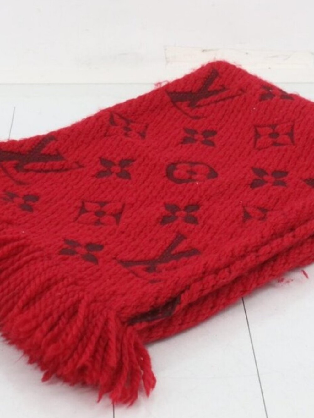 LOUIS VUITTON Wool Silk Logomania Scarf Rubis/ UNISEX